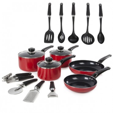 Morphy Equip 5 Piece Pan Set with 9 Piece Tool Set Red