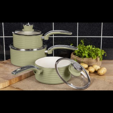 Swan retro 3pce saucepan set green