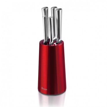 SWAN 5pce Knife Block Red