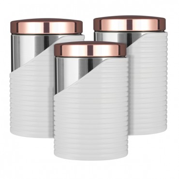 TOWER LINEAR Set of 3 Canister Rose Gold and White