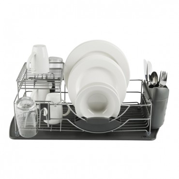 Tower Compact 2 Tier Dishrack w/ Cutlery Holder Grey