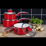 Swan retro 3pce saucepan set red