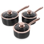 LINEAR 3 Piece Saucepan Set Rose Gold Black