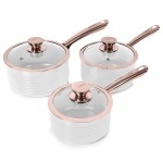 LINEAR 3 Piece Saucepan Set Rose Gold White