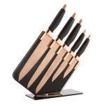 TOWER 5 Piece Damascus Patterned Knife Set Rose Gold Black