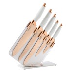 TOWER 5 Piece Damascus Patterned Knife Set Rose Gold White